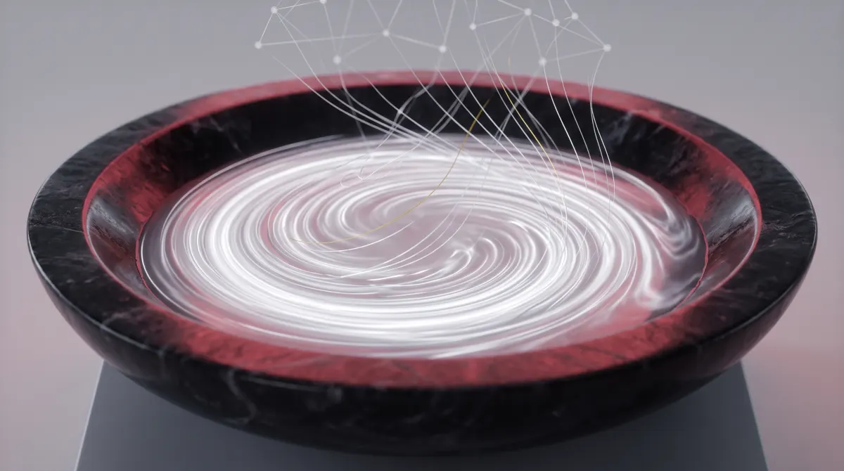 Pensieve key art: an obsidian basin of swirling silver memory with a constellation rising from it